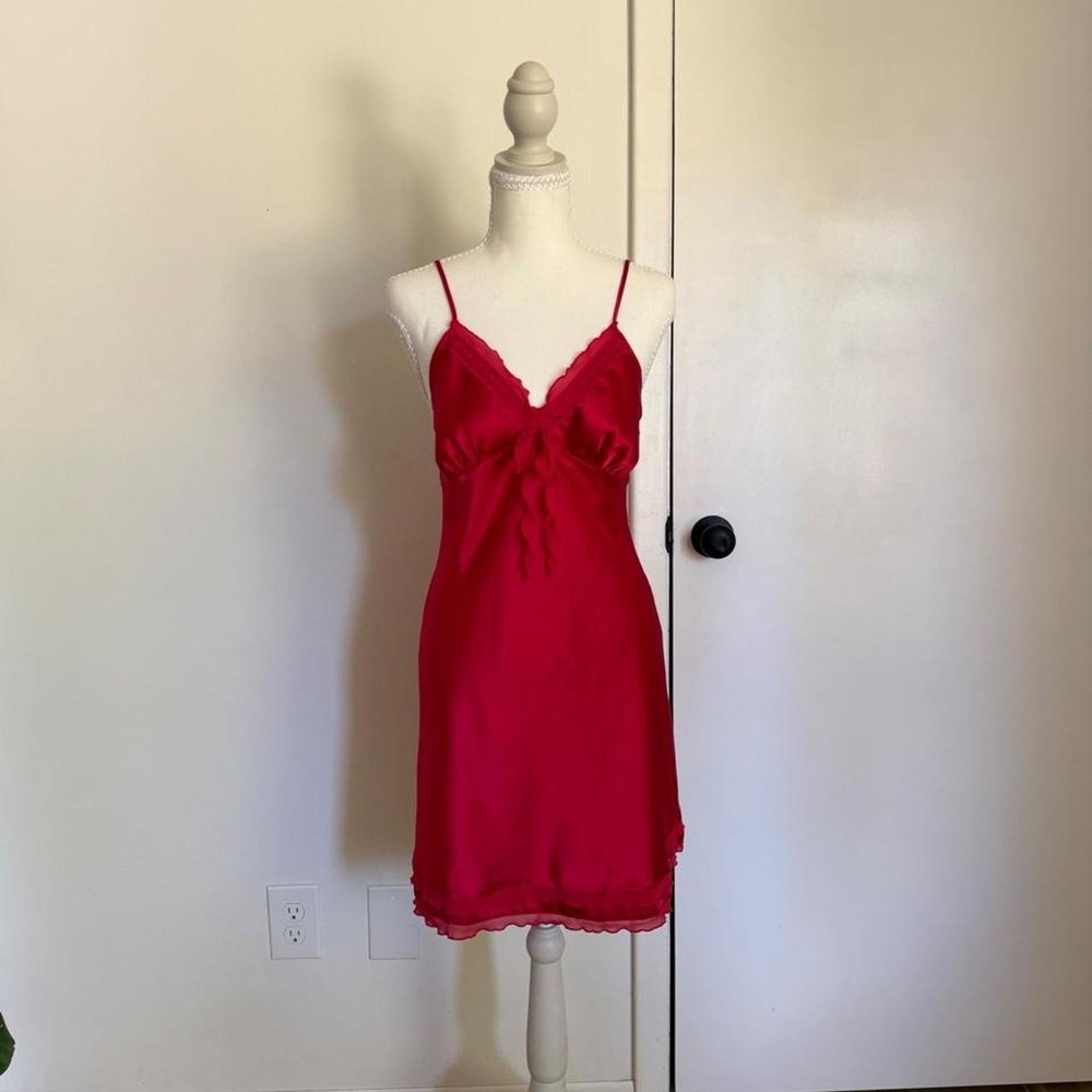 Victoria's Secret coquette red satin slip dress with bow detail